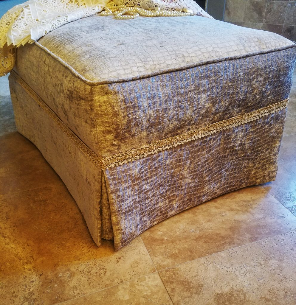 How to Reupholster an Ottoman with Piping - Renee Romeo